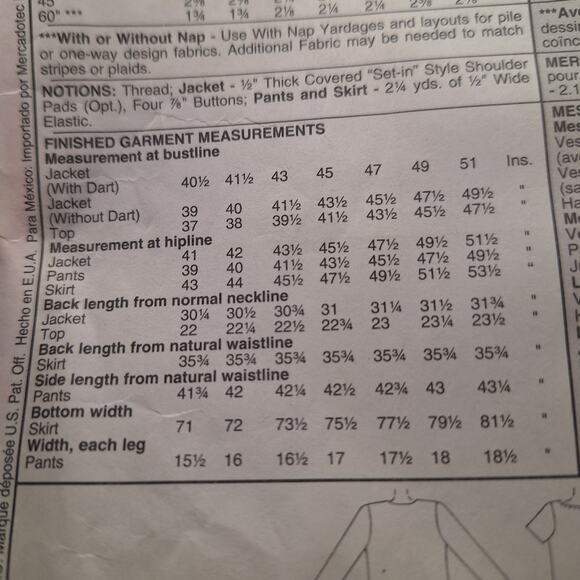 1998 MCCALL'S PATTERN 9267 MISSES JACKET, TOP, PANTS, SKIRT SIZE 16 - 20 - Picture 4 of 10